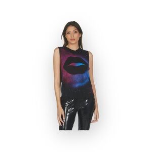 Lauren Moshi  ᨎ Kizington Galaxy Lip Sleeveless Tank Top ᨎ Black Splatter ᨎ XL ᨎ